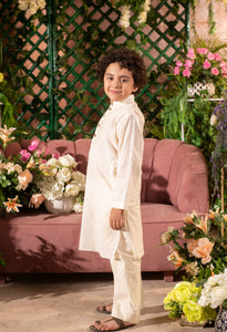 GASHI - Pin Tucks Cream Kurta Trouser Set