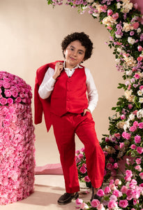 IDUM - Red Blazer Paired With Waistcoat & Trouser Set