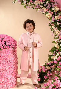 FARROKH - Embroidered Pink Achkan Paired With Matching Kurta  &  Trouser Set