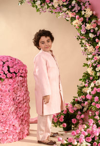 FARROKH - Embroidered Pink Achkan Paired With Matching Kurta  &  Trouser Set