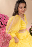 AFSOON - Embroidered Vegan Silk Yellow Blouse Lehenga Set Of 2