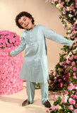 DINAZ-  Embroidered Blue Nehru Jacket Paired With Matching Kurta & Trouser Set