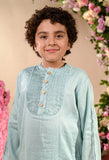 DINAZ-  Embroidered Blue Nehru Jacket Paired With Matching Kurta & Trouser Set