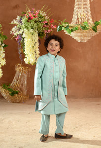 Maherwan Embroidered  Blue Achkan Trouser Set