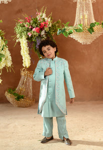 Maherwan Embroidered  Blue Achkan Trouser Set