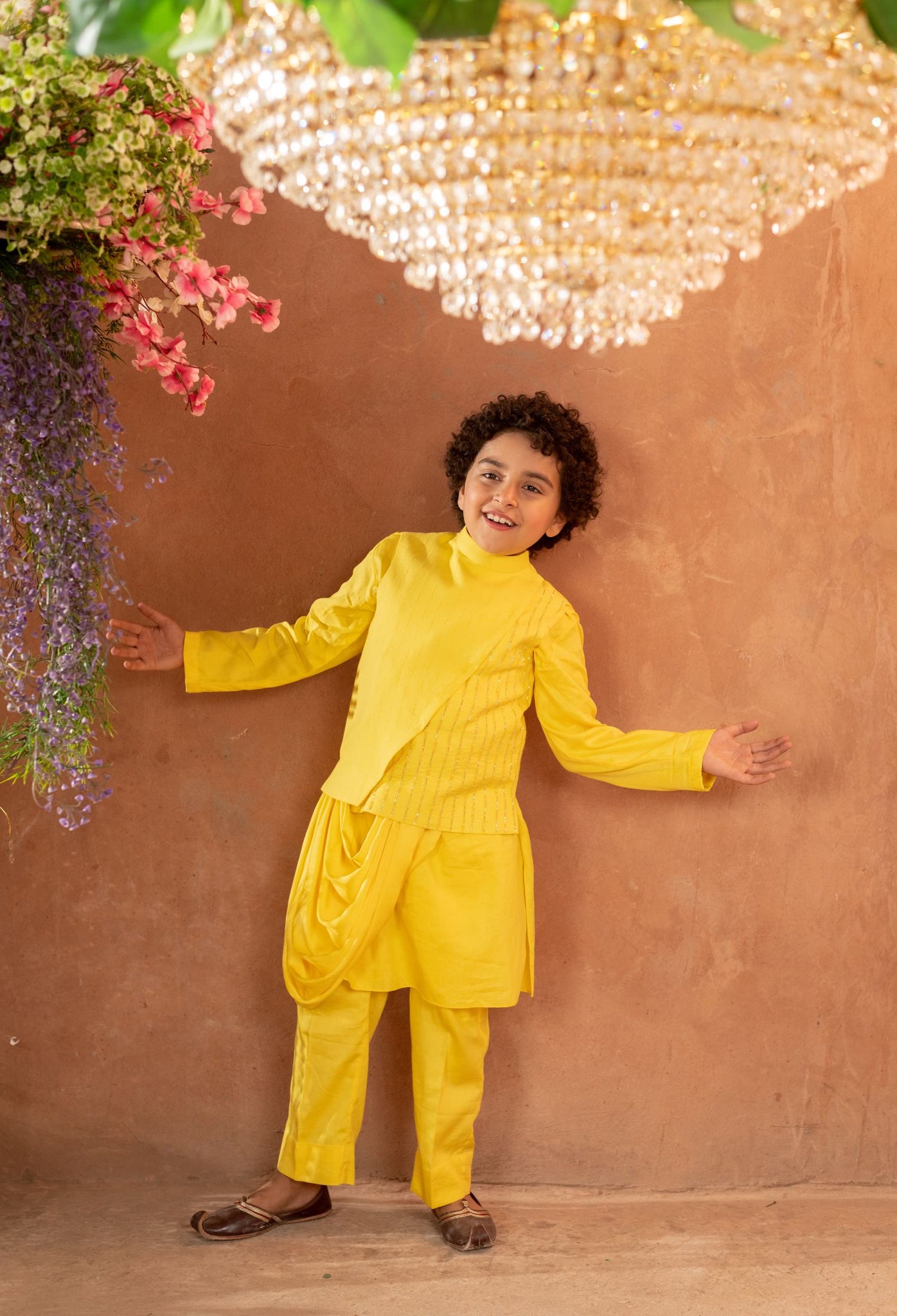 MEHERZAD- Embroidered Organic Cotton Dobby Yellow Nehru Jacket