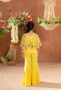 DILKHUSH- Embroidered Vortex Yellow Sharara Cape Set Of 4