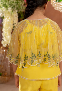 DILKHUSH- Embroidered Vortex Yellow Sharara Cape Set Of 4