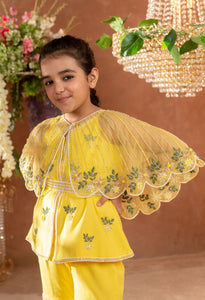 DILKHUSH- Embroidered Vortex Yellow Sharara Cape Set Of 4