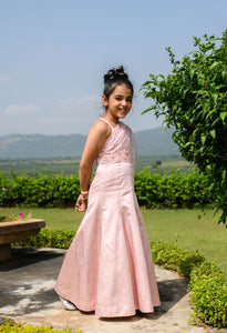 DELILAH - Embroidered German Satin Pink Gown