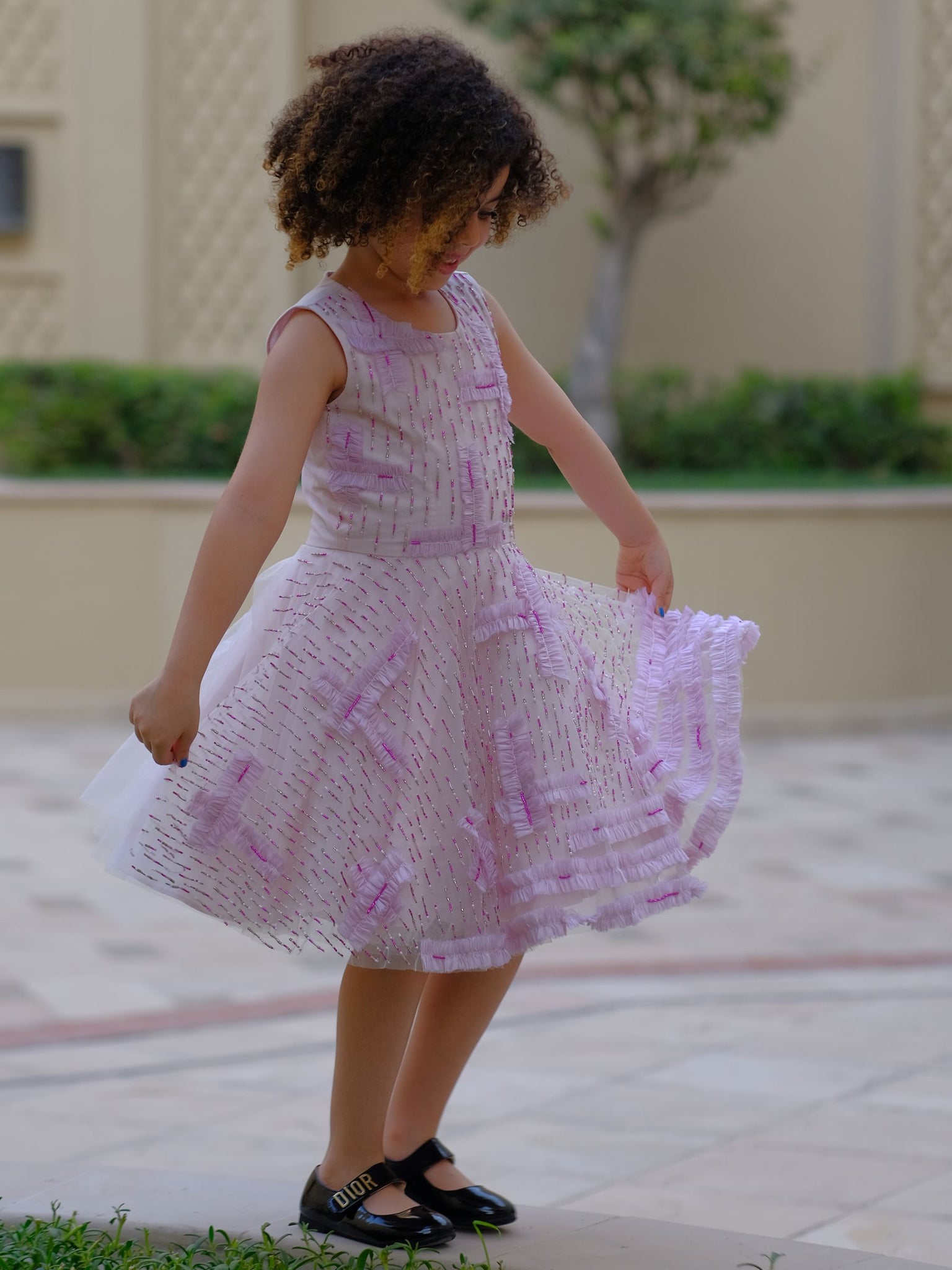 Hand Beaded With Asymmetrical Frills Dress