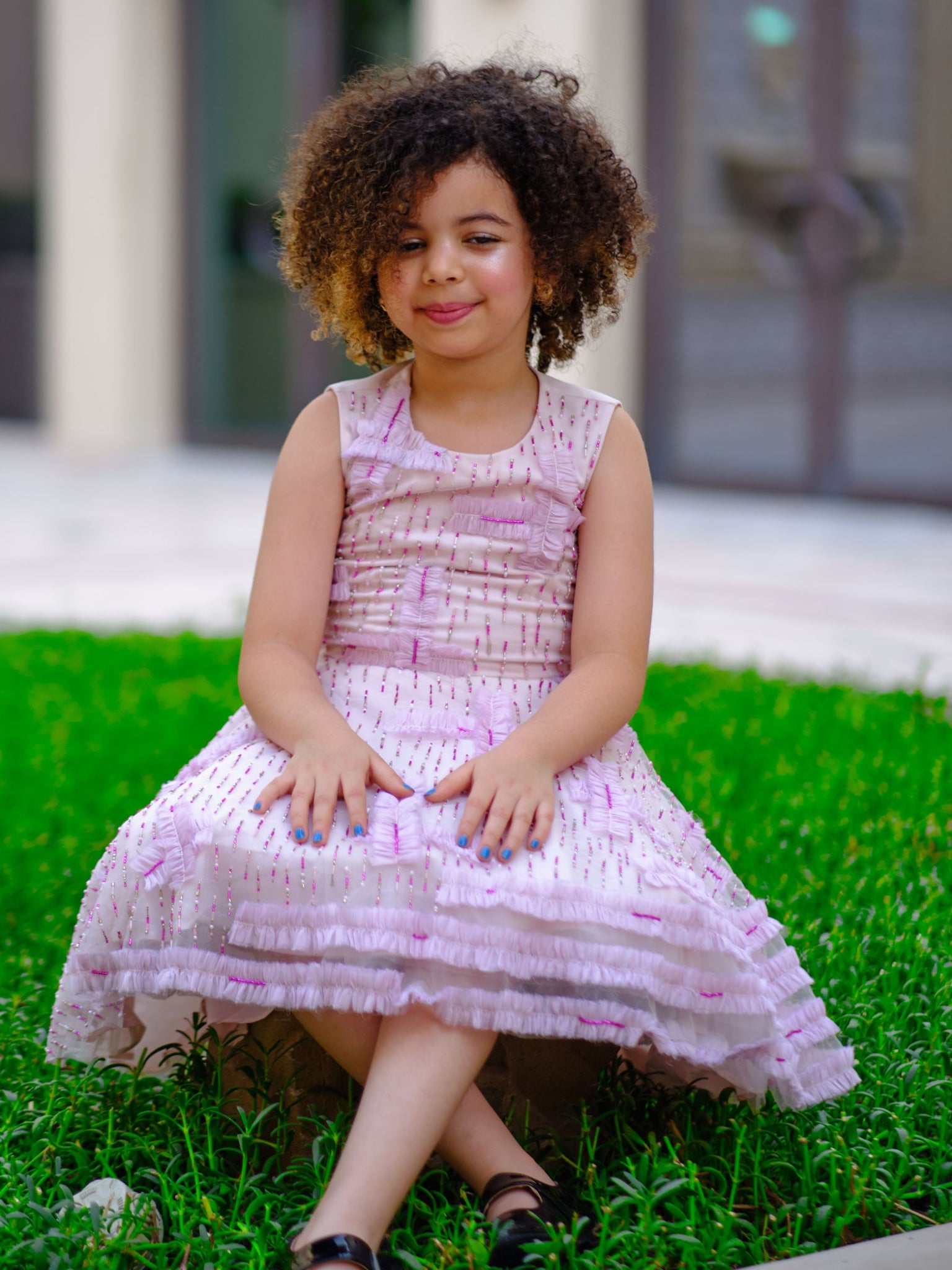 Hand Beaded With Asymmetrical Frills Dress