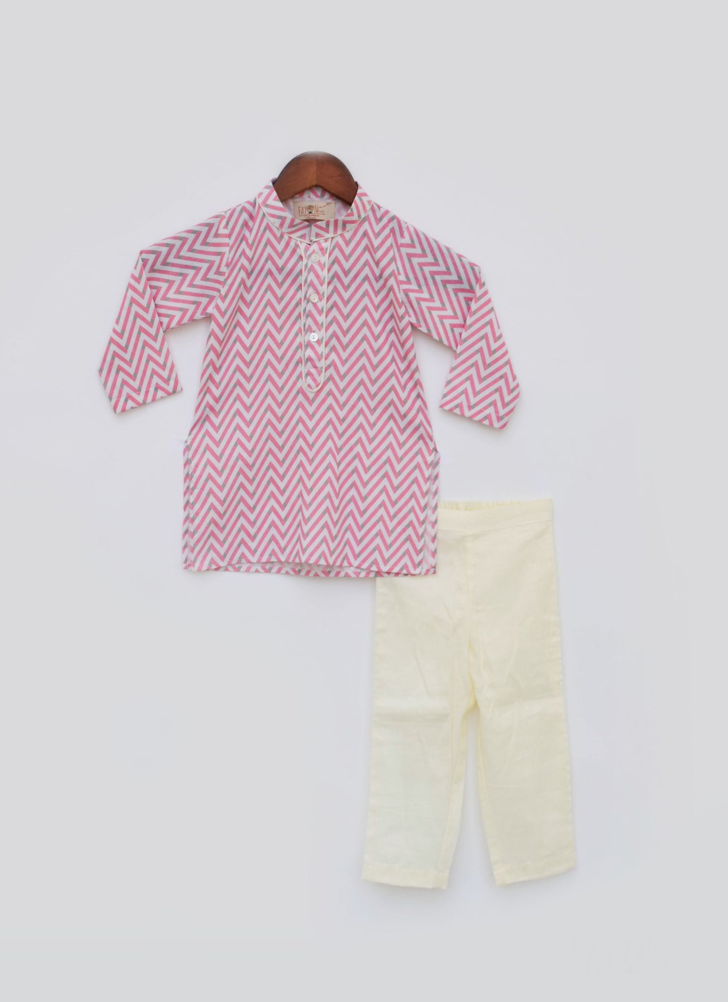 Pink Zig Zag Kurta And Off White Pant