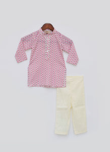 Pink Zig Zag Kurta And Off White Pant