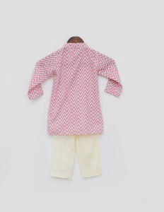 Pink Zig Zag Kurta And Off White Pant