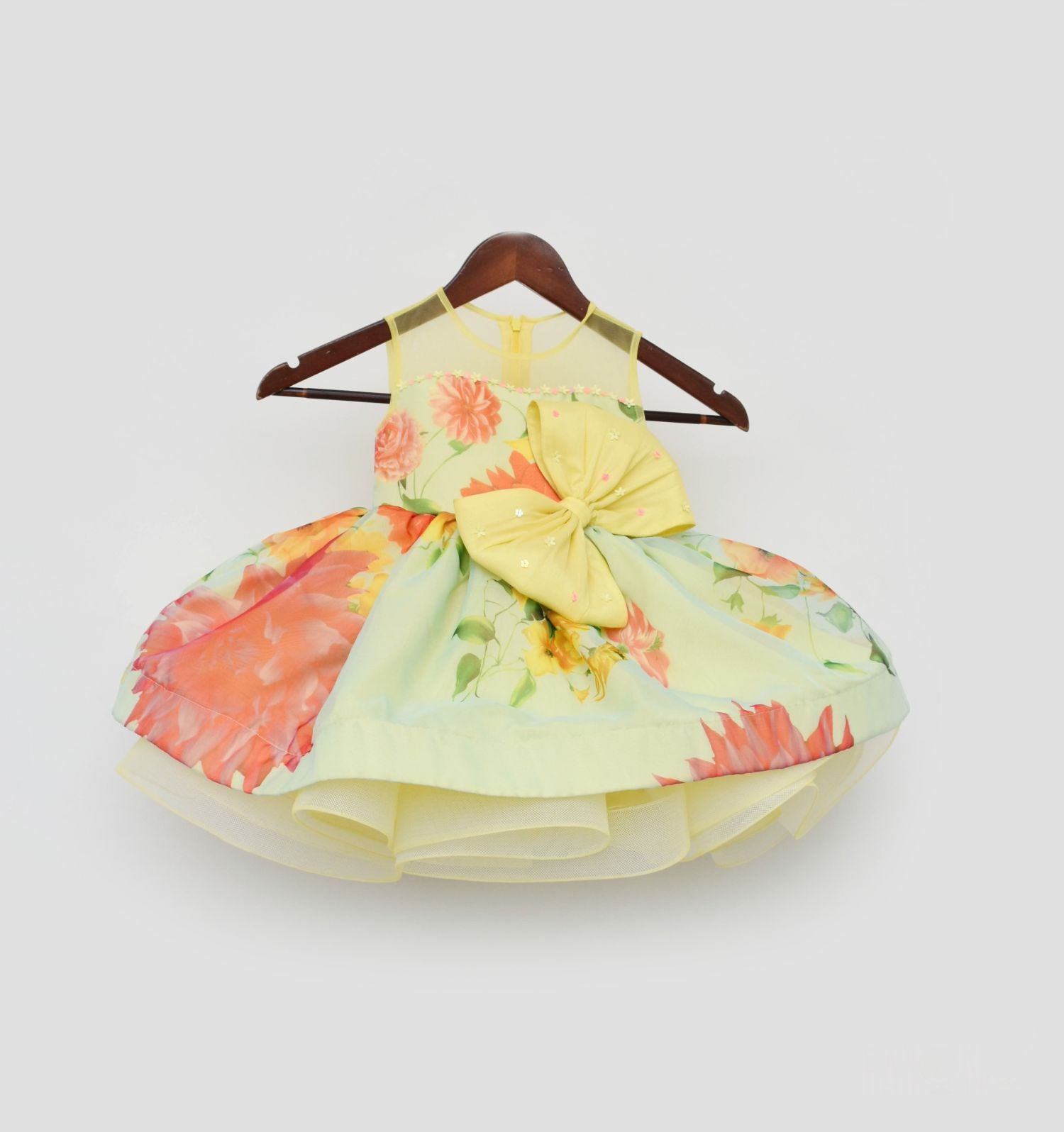 Yellow And Blue Organza Print Dress