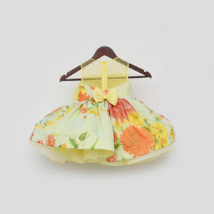 Yellow And Blue Organza Print Dress