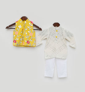 Gotta Embroidery Jacket And White Mirror Kurta Pant