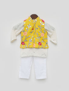 Gotta Embroidery Jacket And White Mirror Kurta Pant