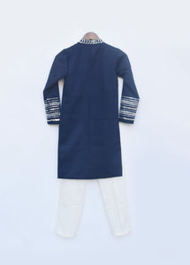 Blue Silk Ajkan And Off White Pant