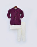 Wine Silk Jacket And Off White Kurta Pant