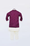 Wine Silk Jacket And Off White Kurta Pant