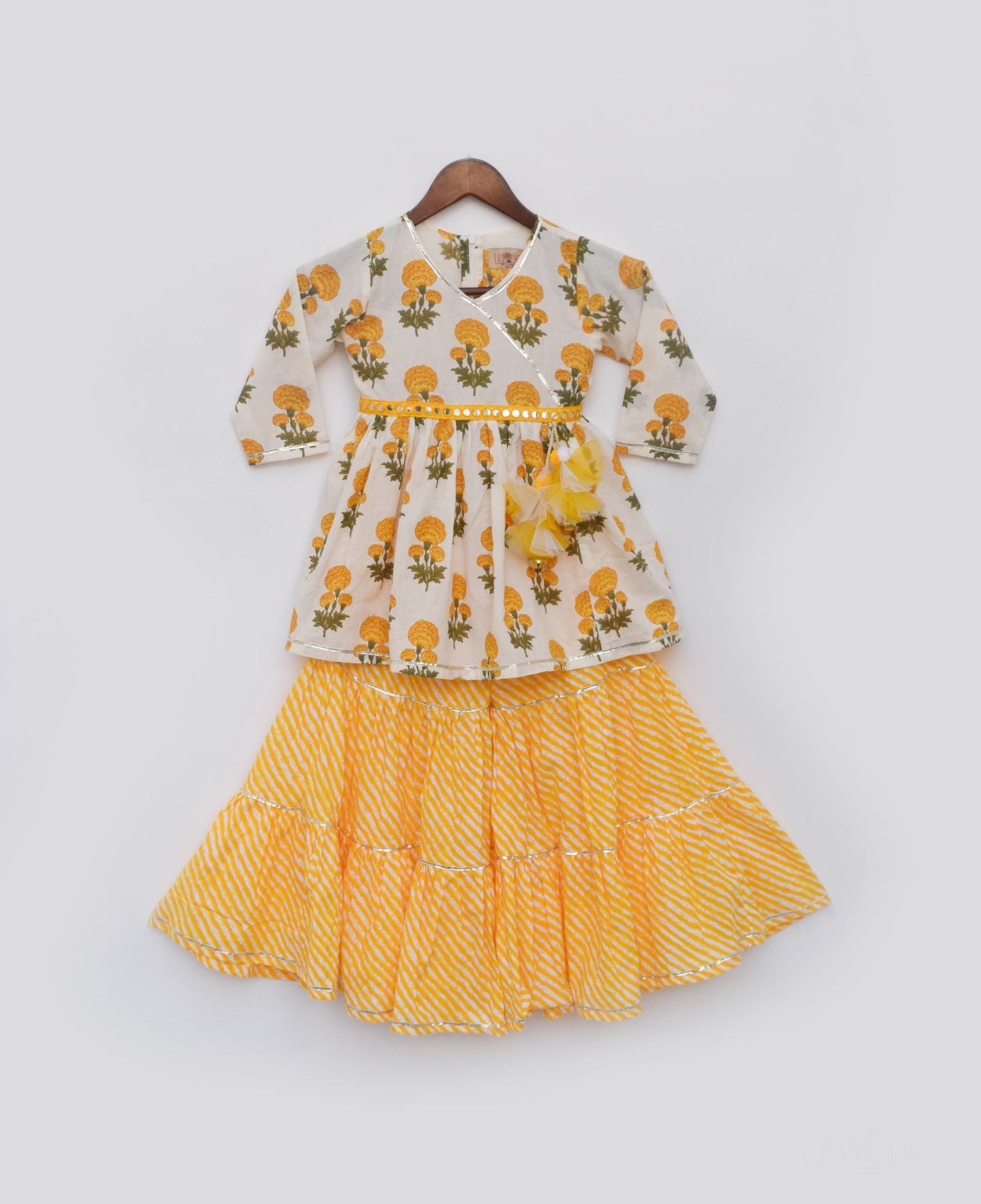 Yellow Print Kurti Sharara