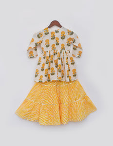 Yellow Print Kurti Sharara