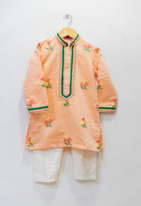 Peach Floral Embroidered Kurta