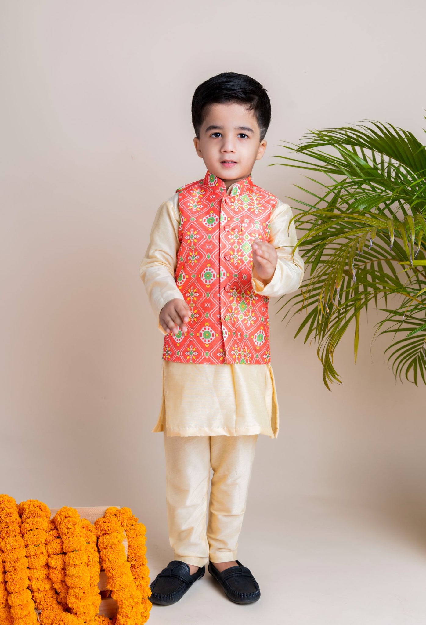 Orange Ikkat Nehru Set