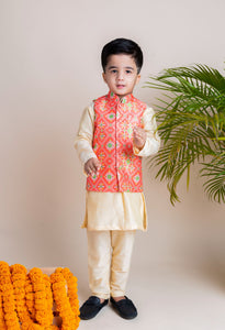 Orange Ikkat Nehru Set