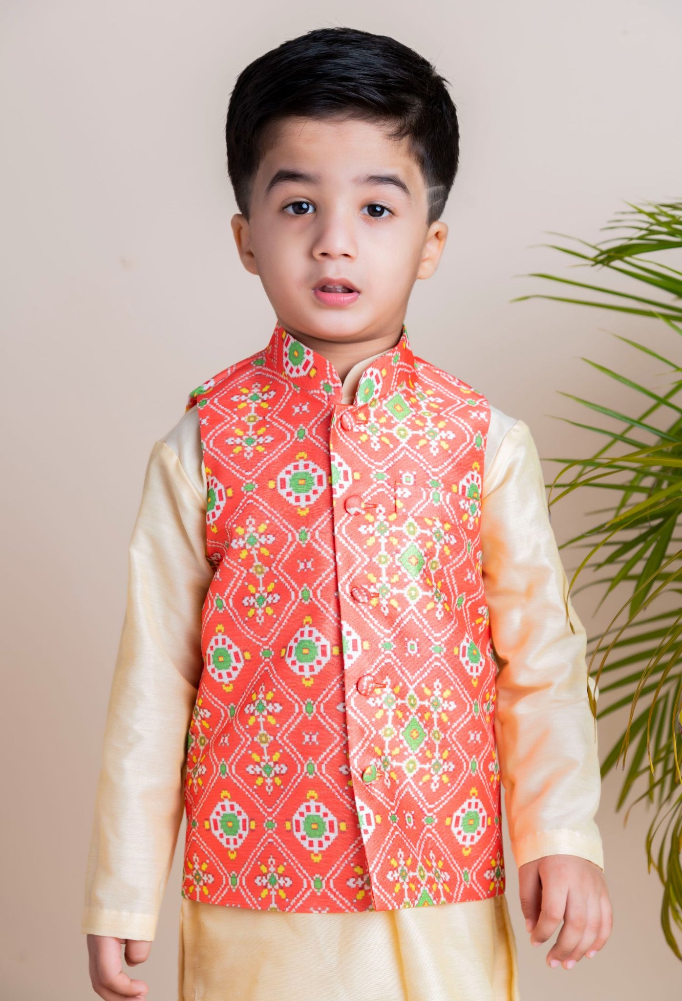 Orange Ikkat Nehru Set