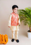 Orange Ikkat Nehru Set