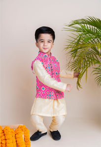 Pink Ikkat Nehru Set