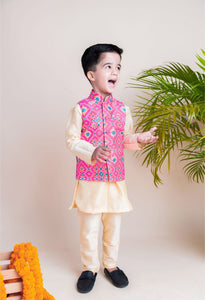 Pink Ikkat Nehru Set