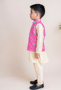 Pink Ikkat Nehru Set