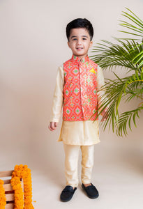 Orange Ikkat Nehru Set