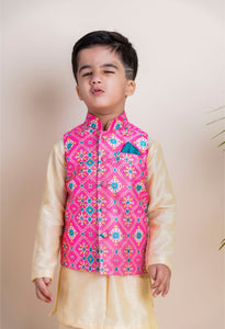 Pink Ikkat Nehru Set