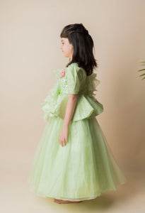 Green Sequins Ruffle Ghagra