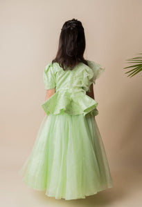 Green Sequins Ruffle Ghagra