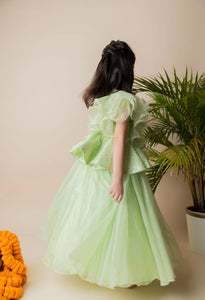 Green Sequins Ruffle Ghagra