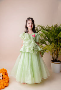 Green Sequins Ruffle Ghagra