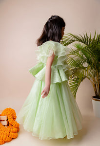 Green Sequins Ruffle Ghagra