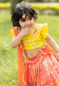 Orange Ikkat Ghagra Set