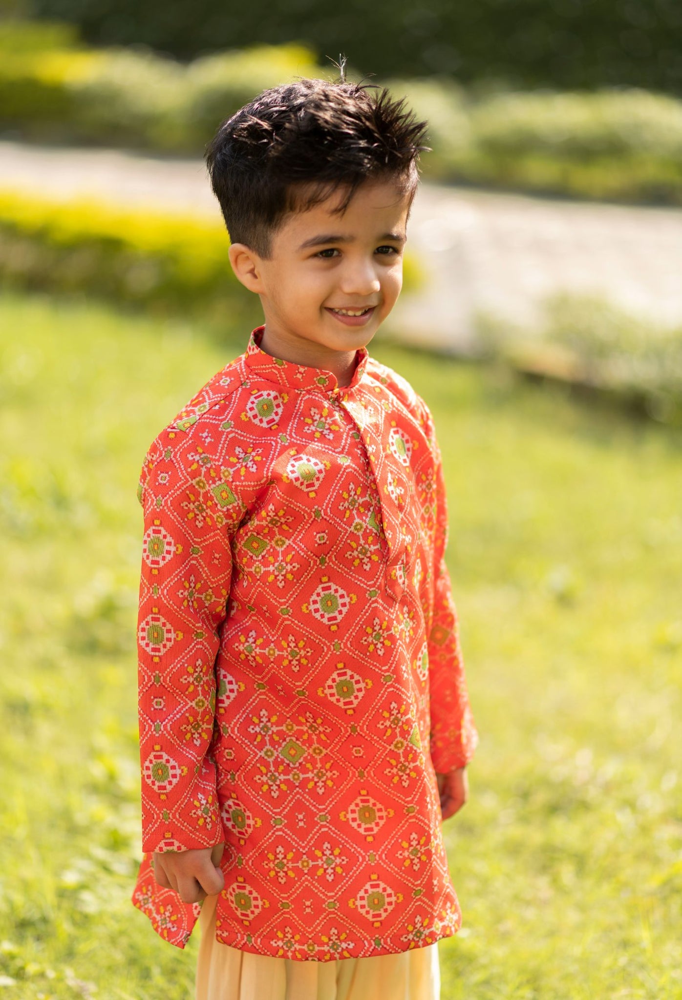 Orange Ikkat Kurta Patiala