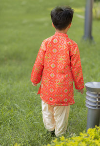 Orange Ikkat Kurta Patiala