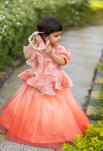 Peach Ruffle Organza Ghagra