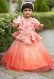 Peach Ruffle Organza Ghagra