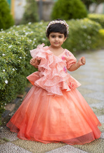 Peach Ruffle Organza Ghagra