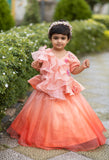 Peach Ruffle Organza Ghagra